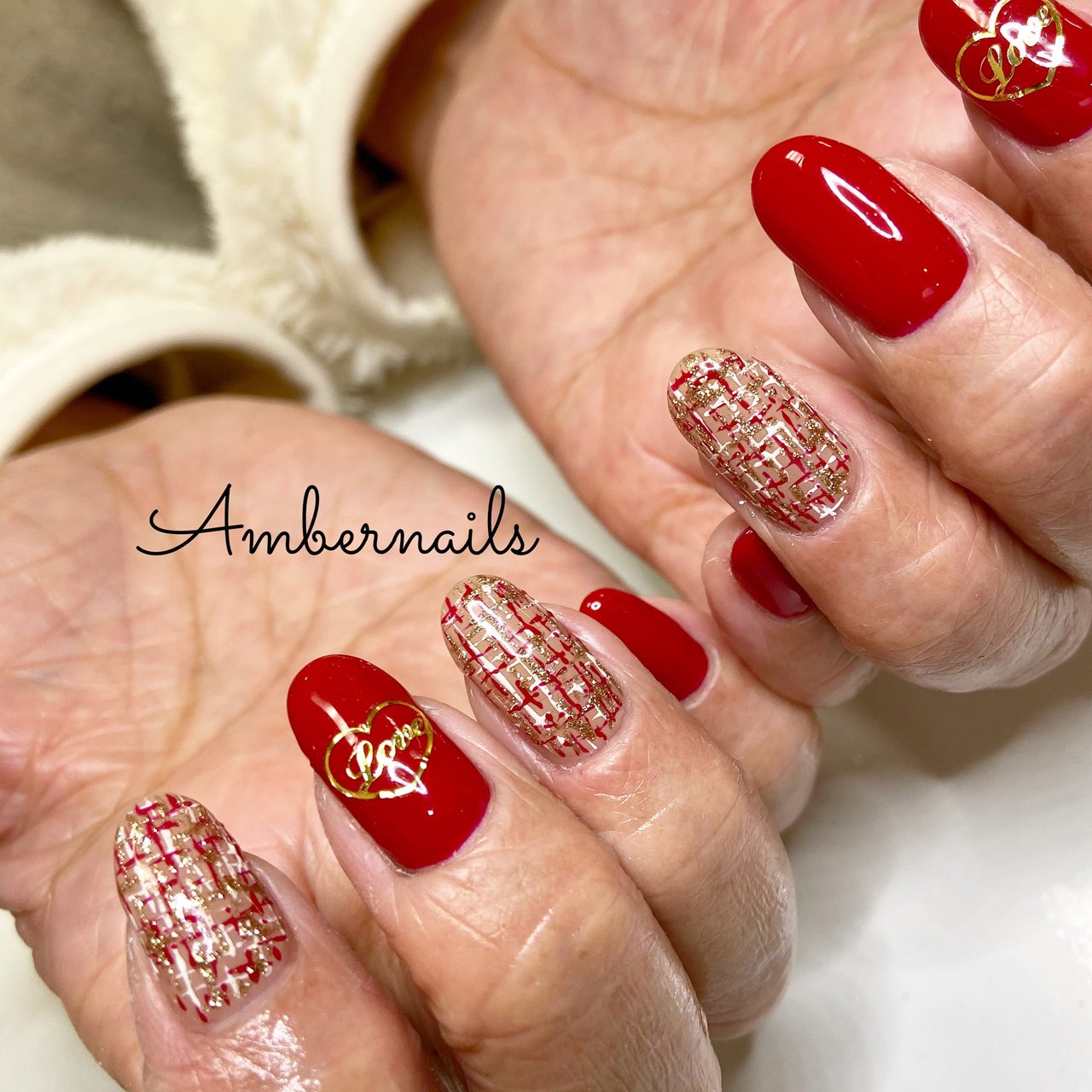 冬 バレンタイン ツイード レッド Ambernails Honmokuのネイルデザイン No ネイルブック