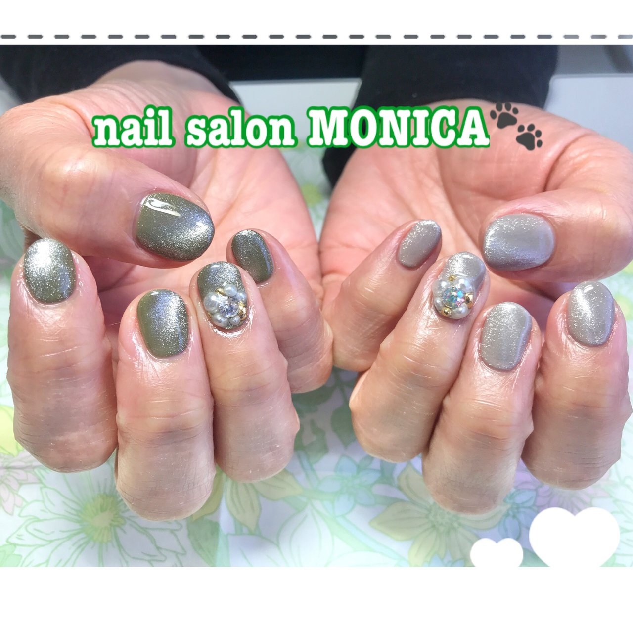 秋 冬 マグネット グリーン グレージュ Nail Salon Monica のネイルデザイン No ネイルブック