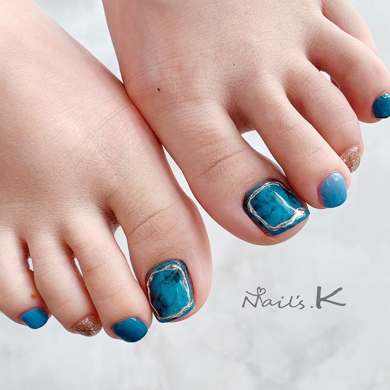 フット 大理石 水色 ブルー シルバー Nail S Kのネイルデザイン No ネイルブック