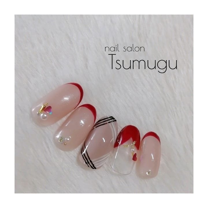 冬 バレンタイン ハンド フレンチ ワンカラー Nail Salon Tsumugu ネイルサロン ツムグ のネイル デザイン No ネイルブック