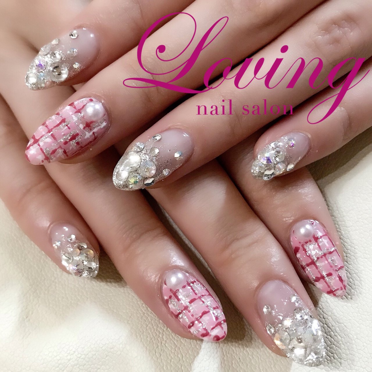 冬 ハンド グラデーション ビジュー チェック Lovingのネイルデザイン No ネイルブック