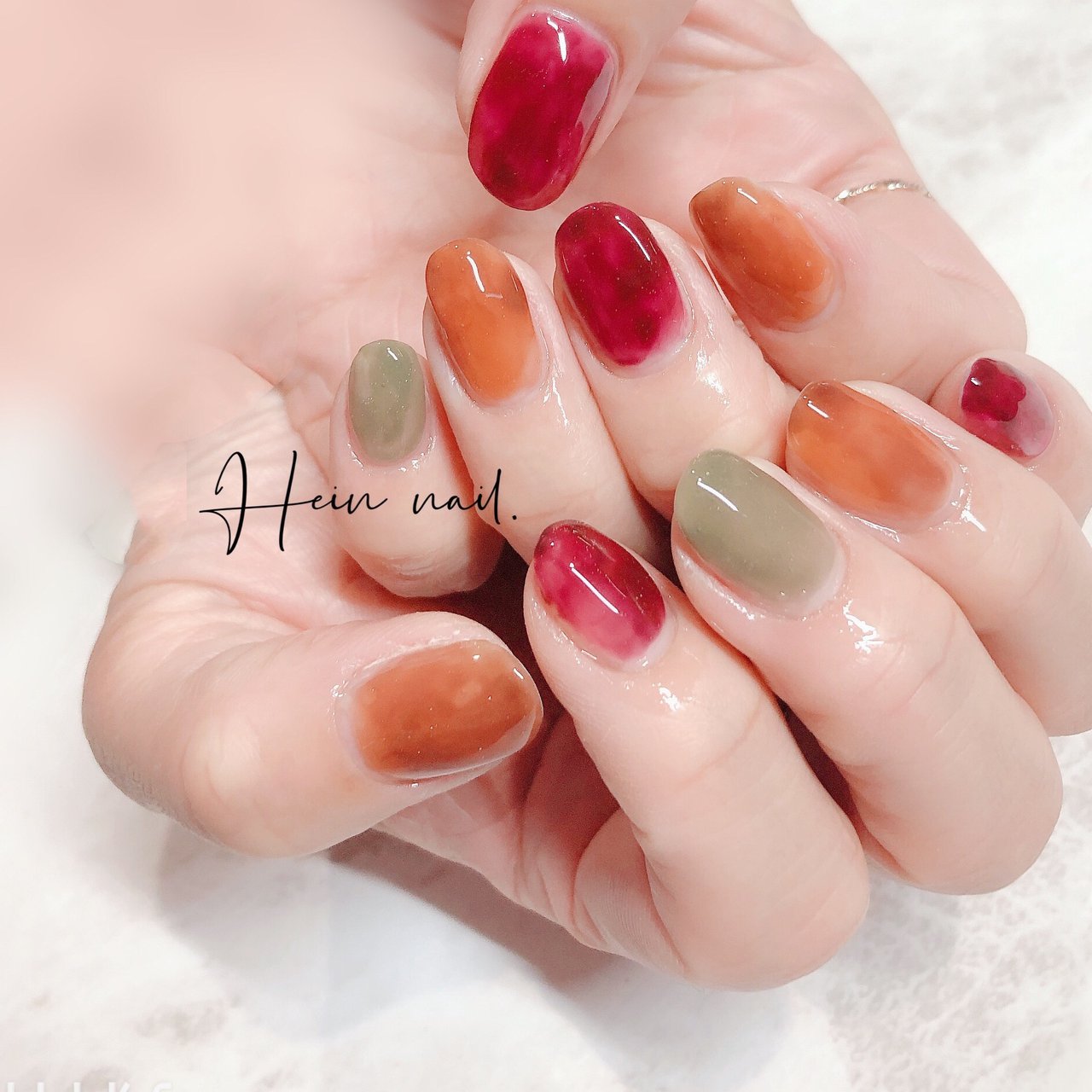 オレンジ グリーン ボルドー Hein Nail のネイルデザイン No ネイルブック