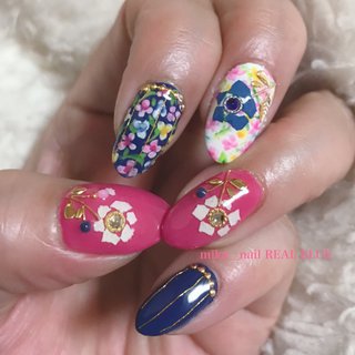 ピンク ネイビー セルフネイルのネイルデザイン ネイルブック