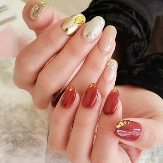 赤シアーネイルのネイルデザイン ネイルブック