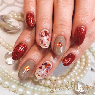 冬 グレー 赤のネイルデザイン ネイルブック