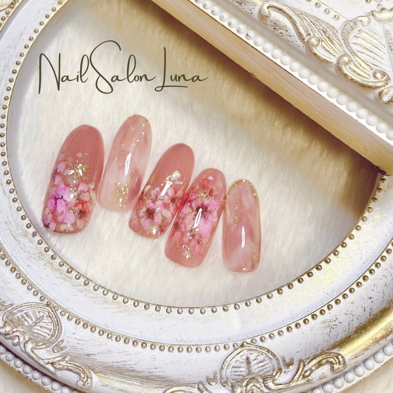 春 ハンド フラワー シェル ミディアム ルナのネイルデザイン No 601 ネイルブック