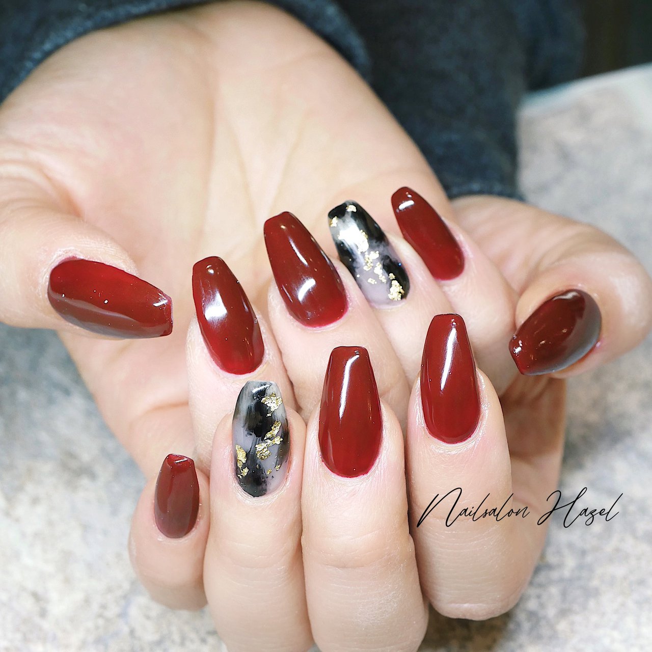 オールシーズン ハンド シンプル ロング ボルドー Nailsalon Hazelのネイルデザイン No ネイルブック