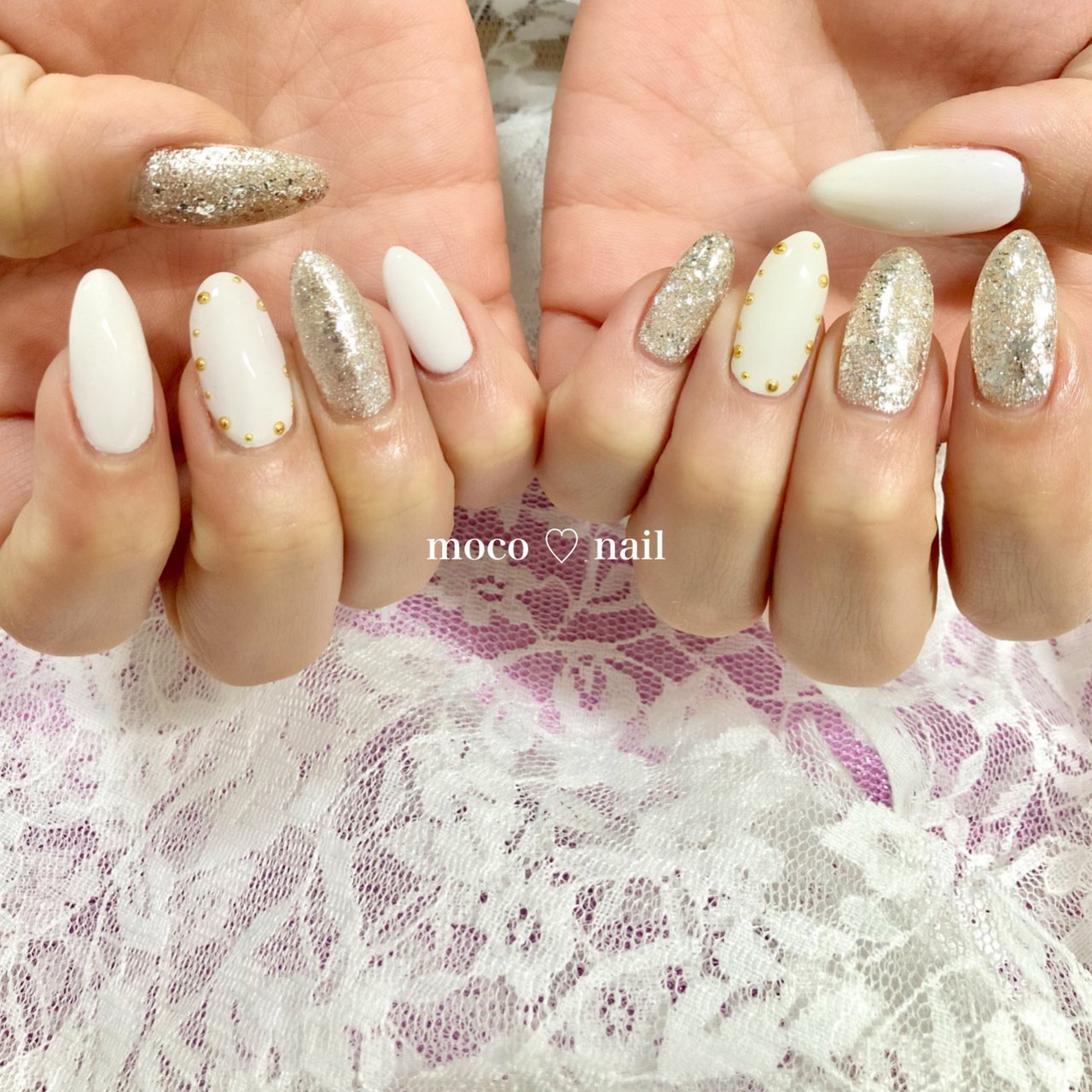 ハンド ラメ ワンカラー ホワイト シルバー Moco Nailのネイルデザイン No ネイルブック