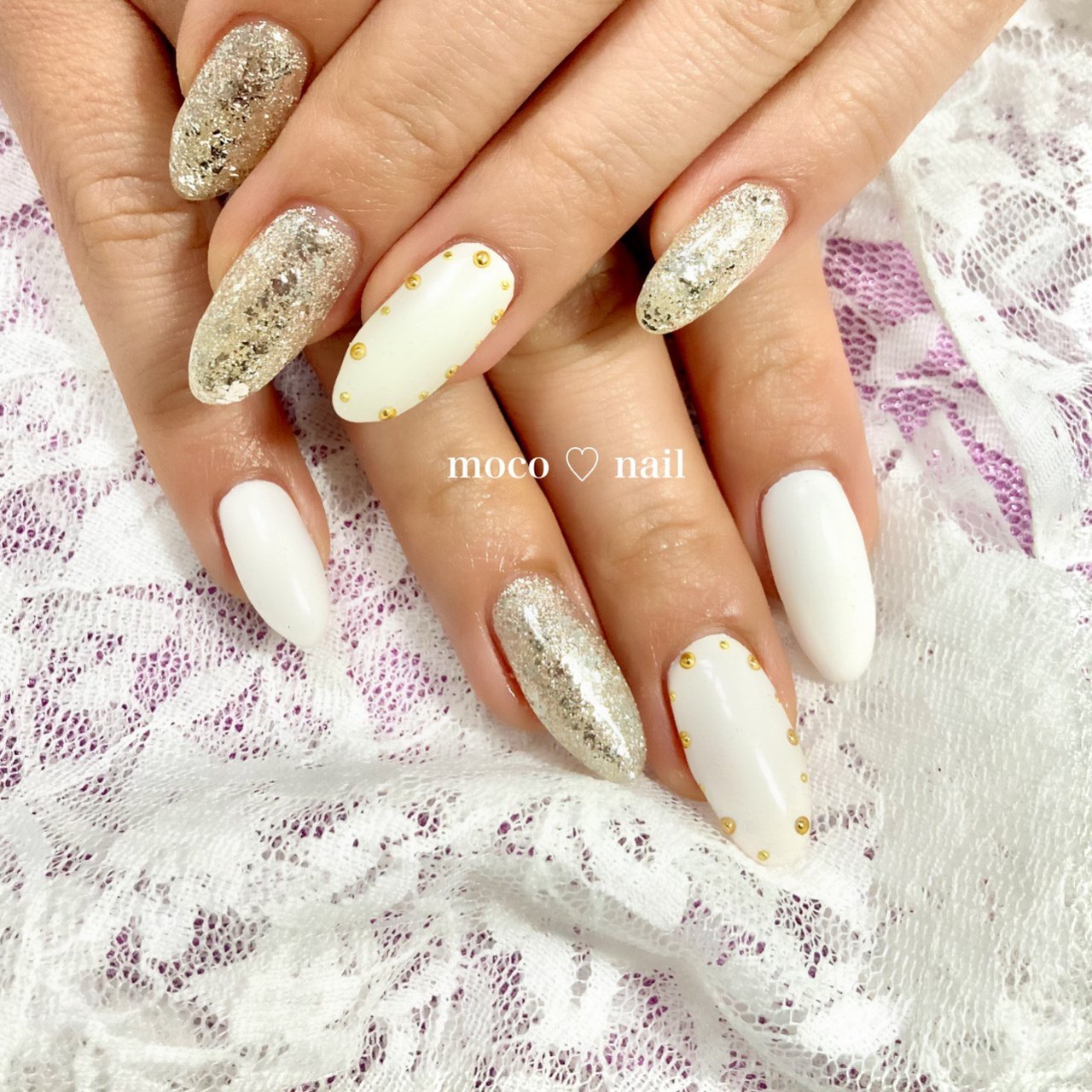 ハンド ラメ ワンカラー ホワイト シルバー Moco Nailのネイルデザイン No ネイルブック