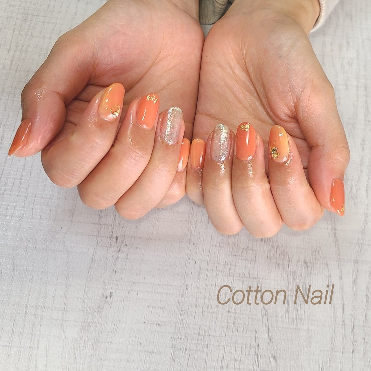 春 ハンド ニュアンス ミディアム オレンジ Cotton Nailのネイルデザイン No ネイルブック