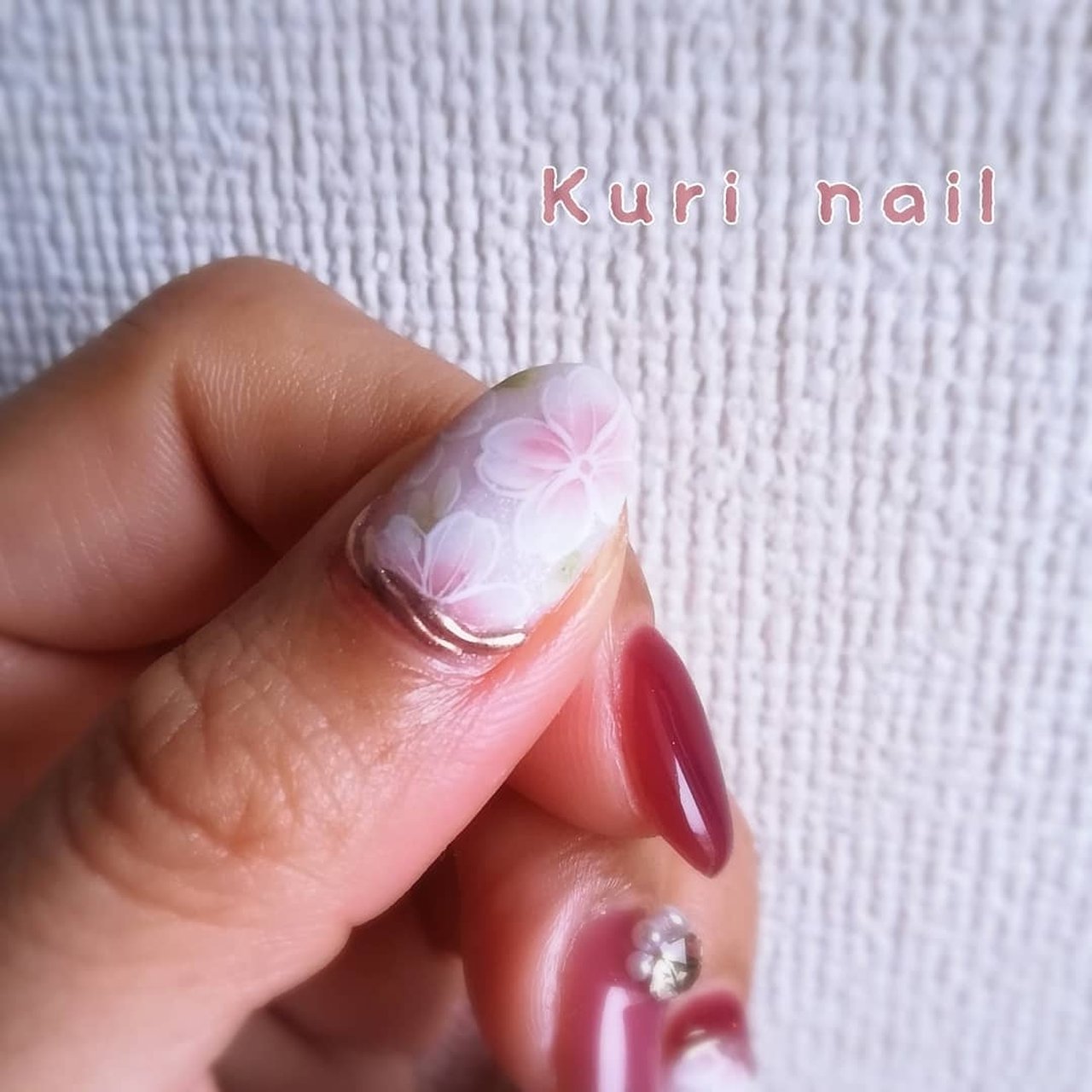 春 オフィス ハンド ビジュー フラワー くりのネイルデザイン No ネイルブック