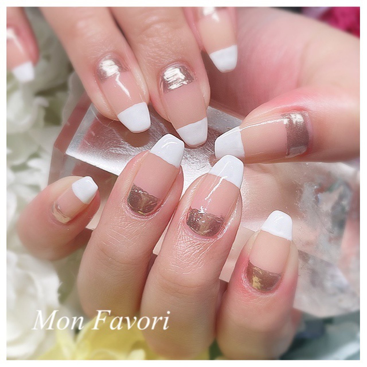 オールシーズン 女子会 ハンド 変形フレンチ ボーダー Monfavori モンファボリ のネイルデザイン No ネイルブック