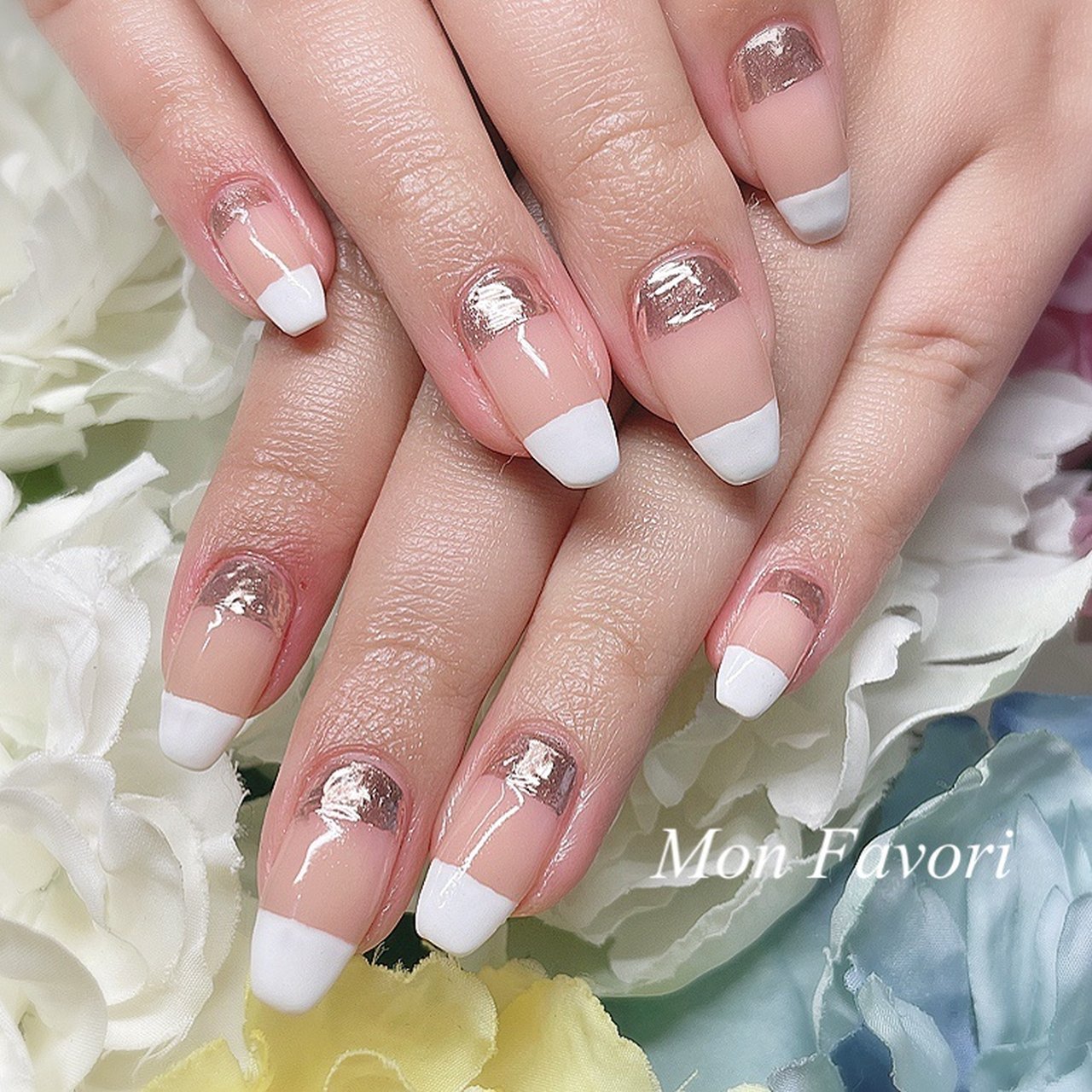 オールシーズン 女子会 ハンド 変形フレンチ ボーダー Monfavori モンファボリ のネイルデザイン No ネイルブック