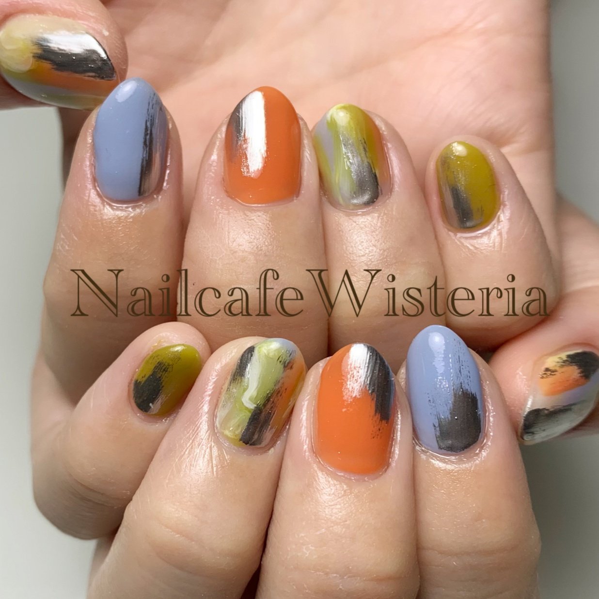 オレンジ 水色 メタリック Nailcafewisteriaのネイルデザイン No ネイルブック