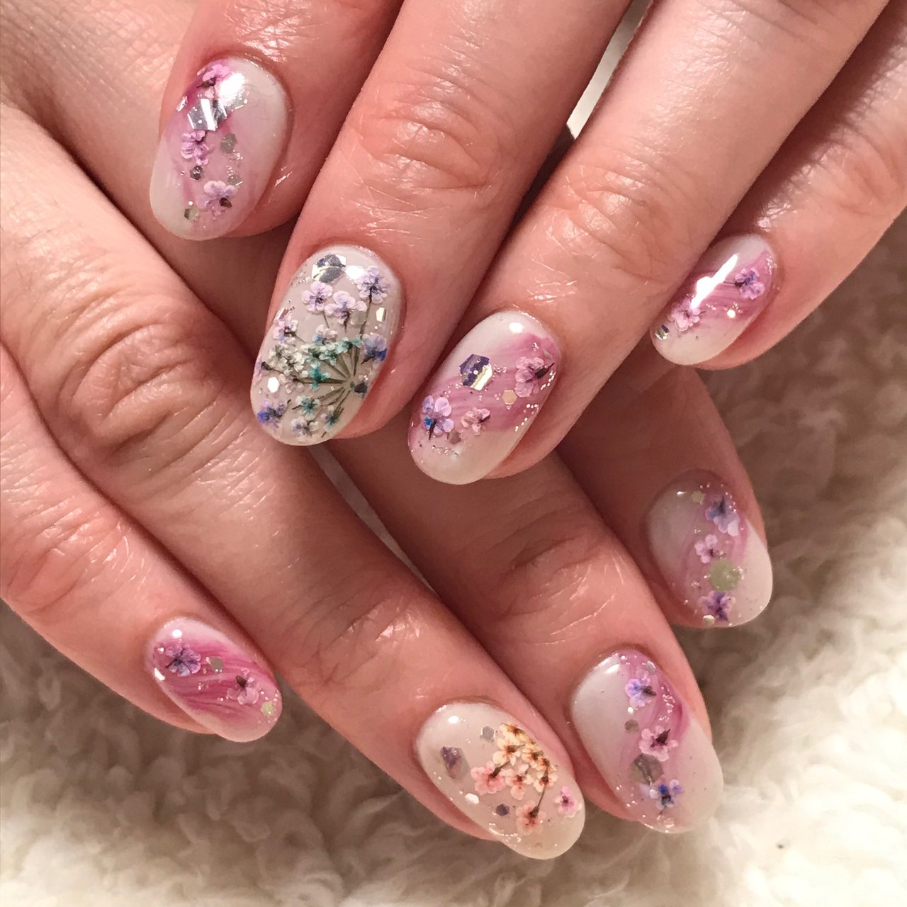 春/オールシーズン/ハンド/押し花/ミディアム - FAIRY Rのネイル