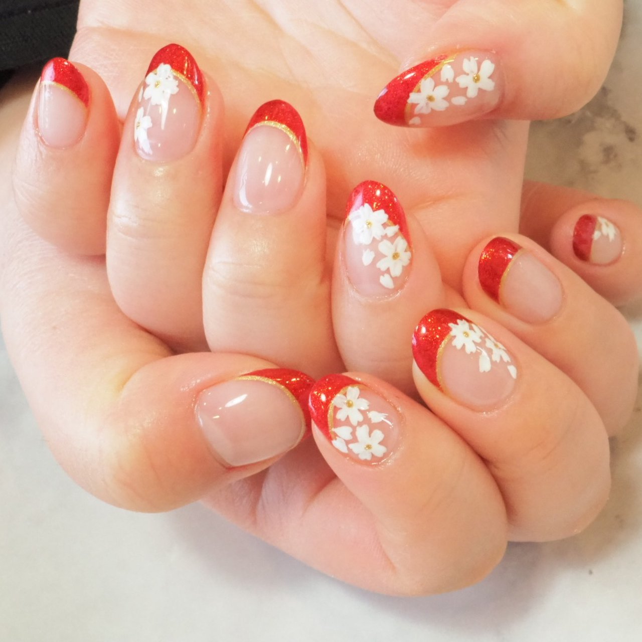 春 冬 ハンド フレンチ フラワー Nailsalon Heavensのネイルデザイン No ネイルブック