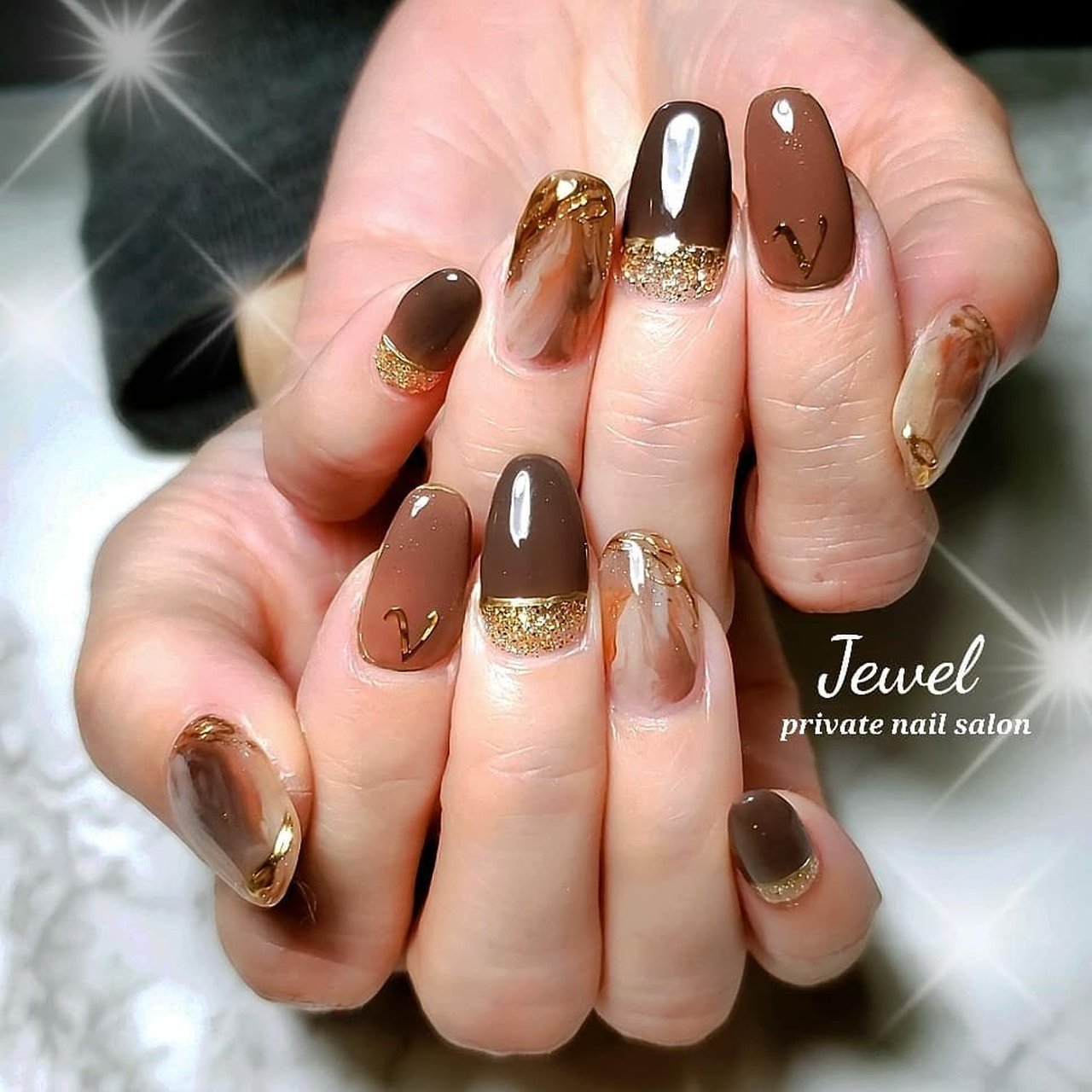 ラメ ワンカラー マーブル ブラウン ゴールド Nailst Rのネイルデザイン No ネイルブック