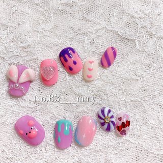 ボーダー ピンク ゆめかわいいのネイルデザイン ネイルブック