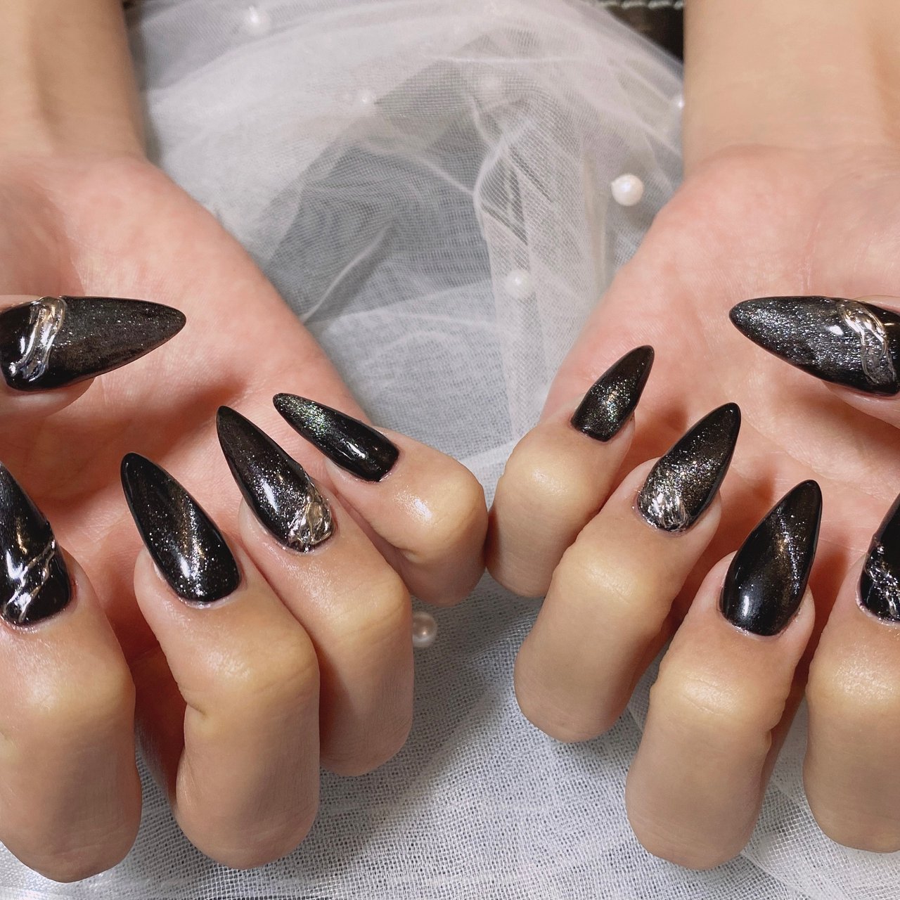 ブラック メタリック スカルプチュア パンダ Nail 川崎のネイルデザイン No ネイルブック