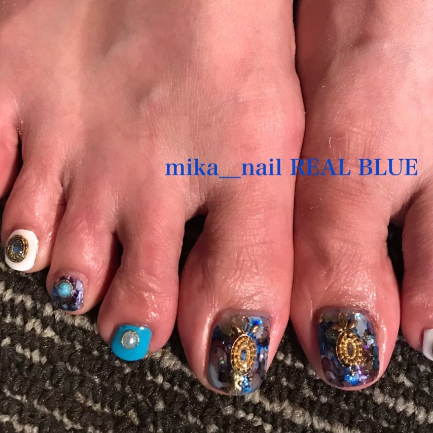 夏 フット ホイル マーブル ミディアム Mika Nailのネイルデザイン No ネイルブック