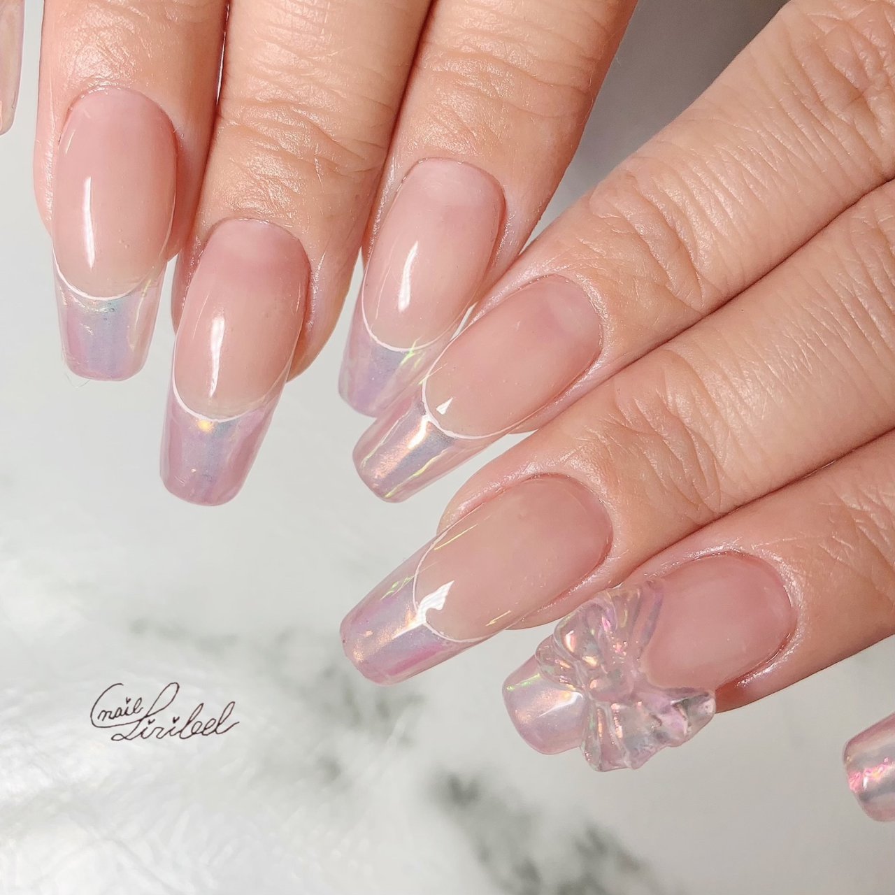 フレンチ オーロラ リボン Nail Liribel ネイルリリベル のネイルデザイン No ネイルブック