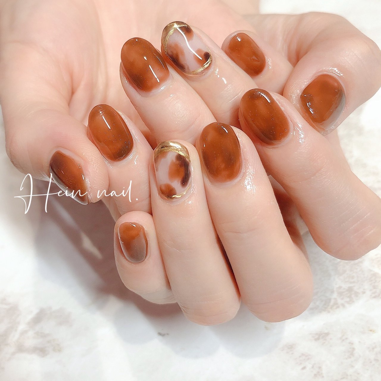 オレンジ ブラウン ゴールド Hein Nail のネイルデザイン No ネイルブック