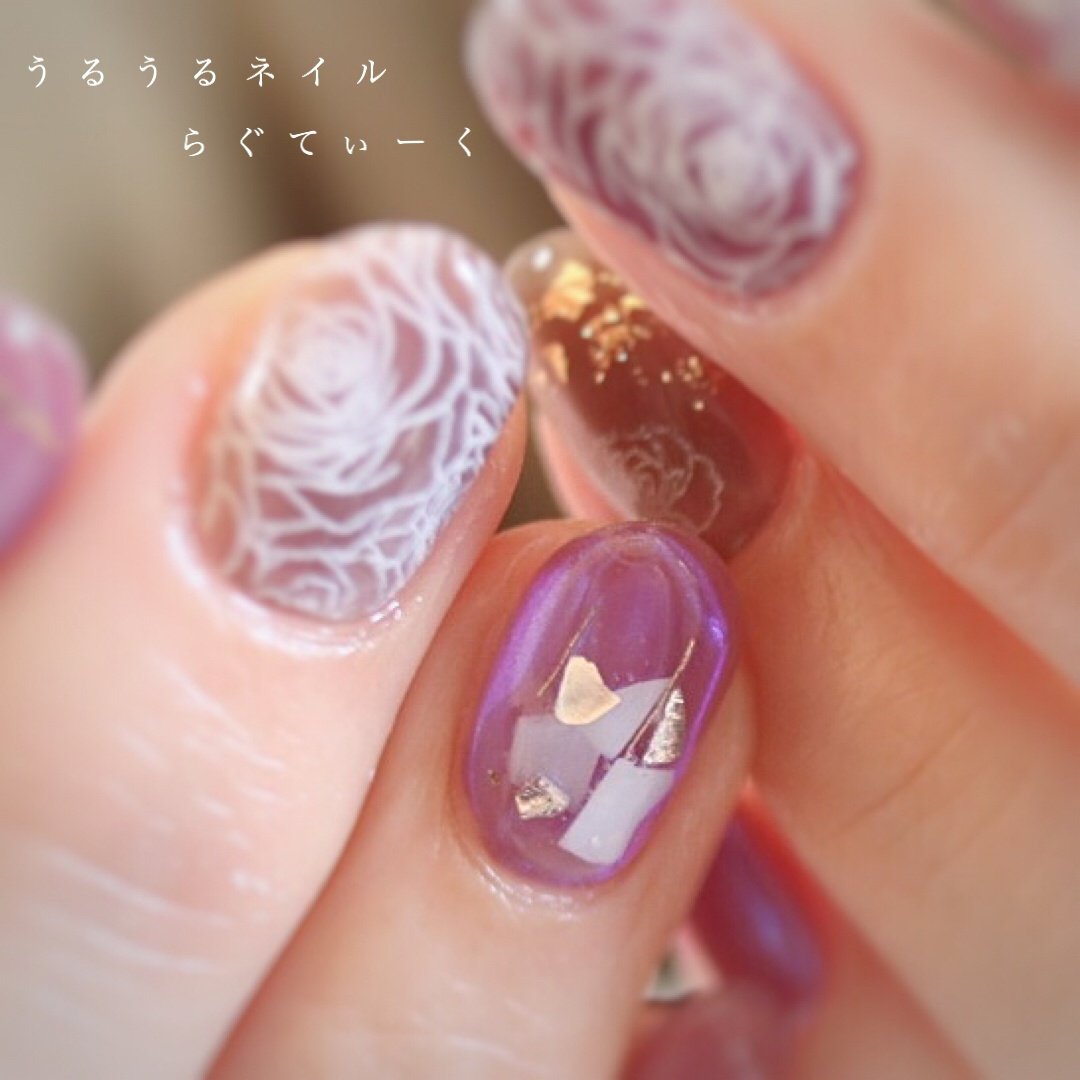 ワンカラー フラワー ミラー パープル ブラウン Natsuのネイルデザイン No ネイルブック