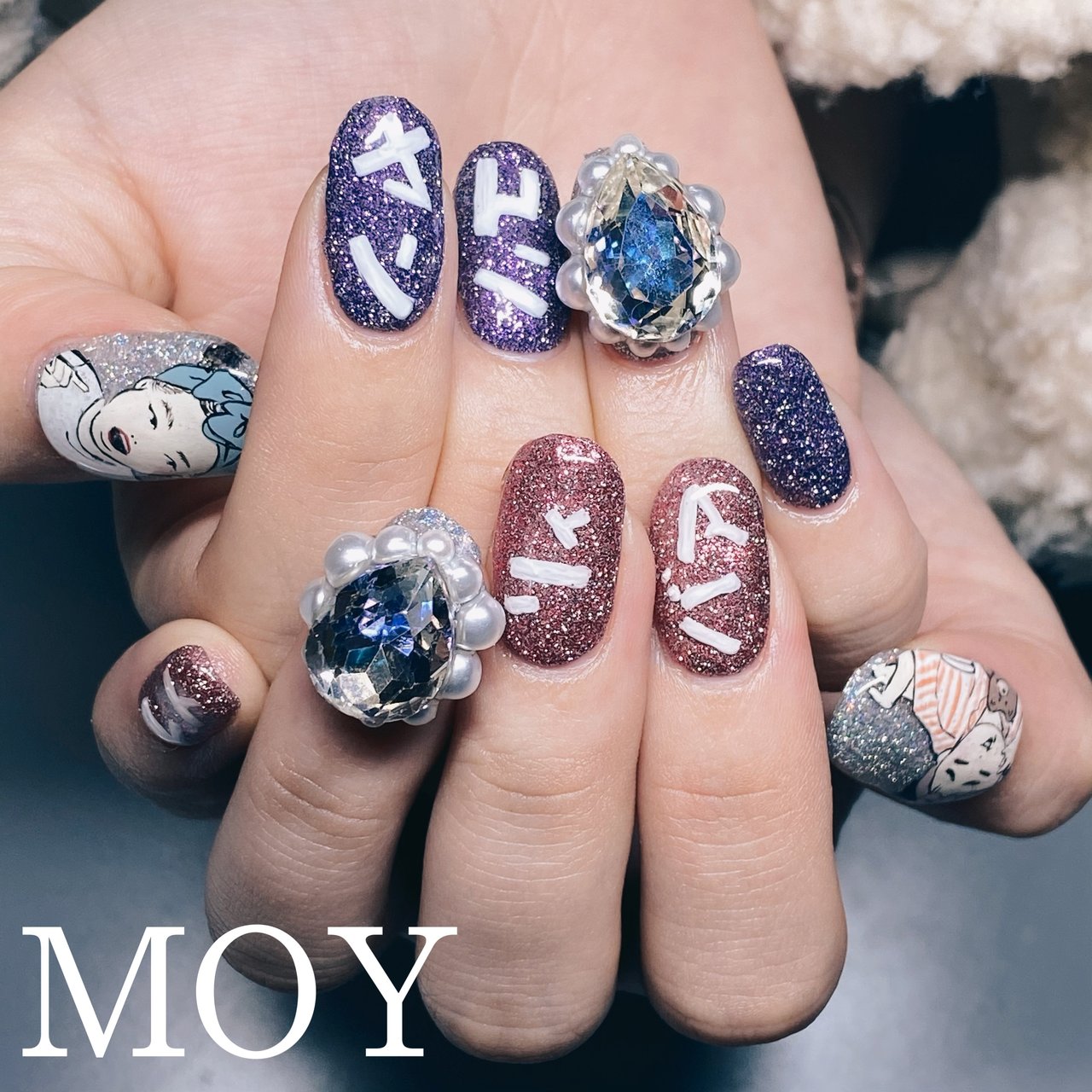 痛ネイル 文字 オールシーズン ハンド ビジュー ラメ 痛ネイル - MOY 