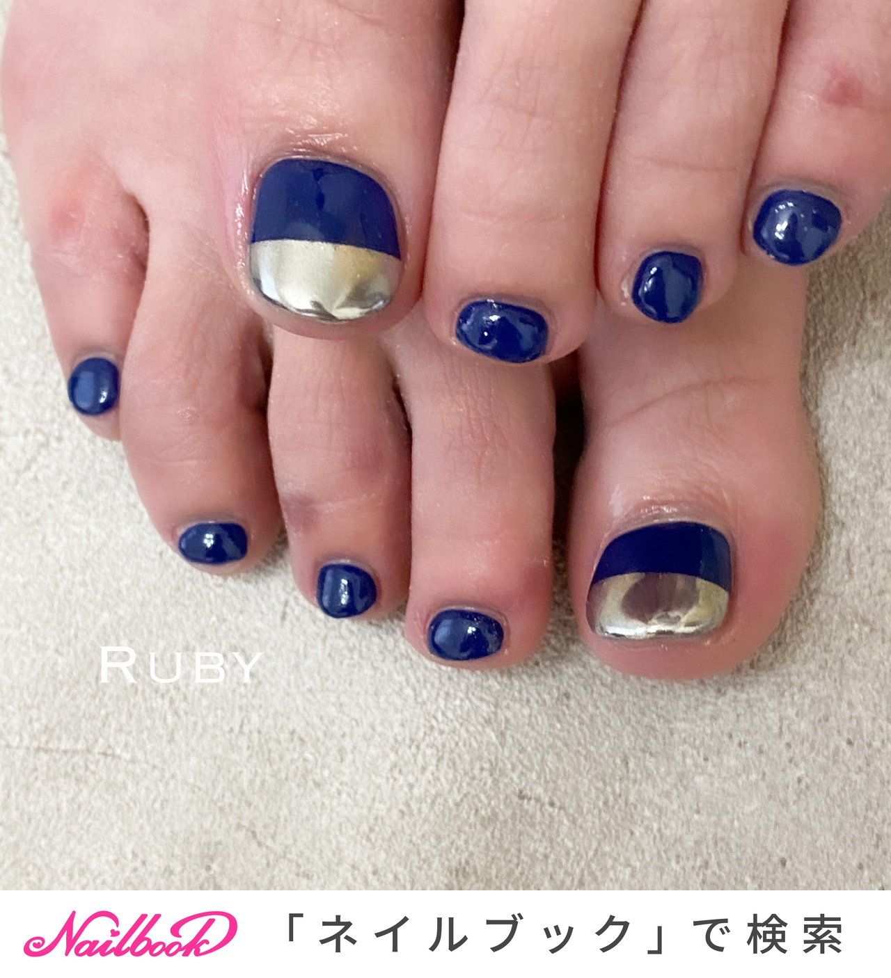 フット バイカラー ペディキュアのネイルデザイン ネイルブック