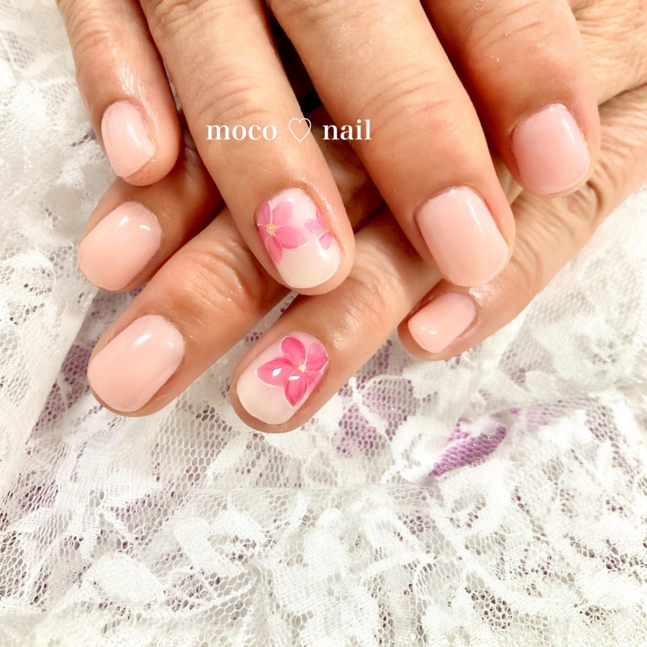 春 ハンド ワンカラー フラワー ピンク Moco Nailのネイルデザイン No ネイルブック