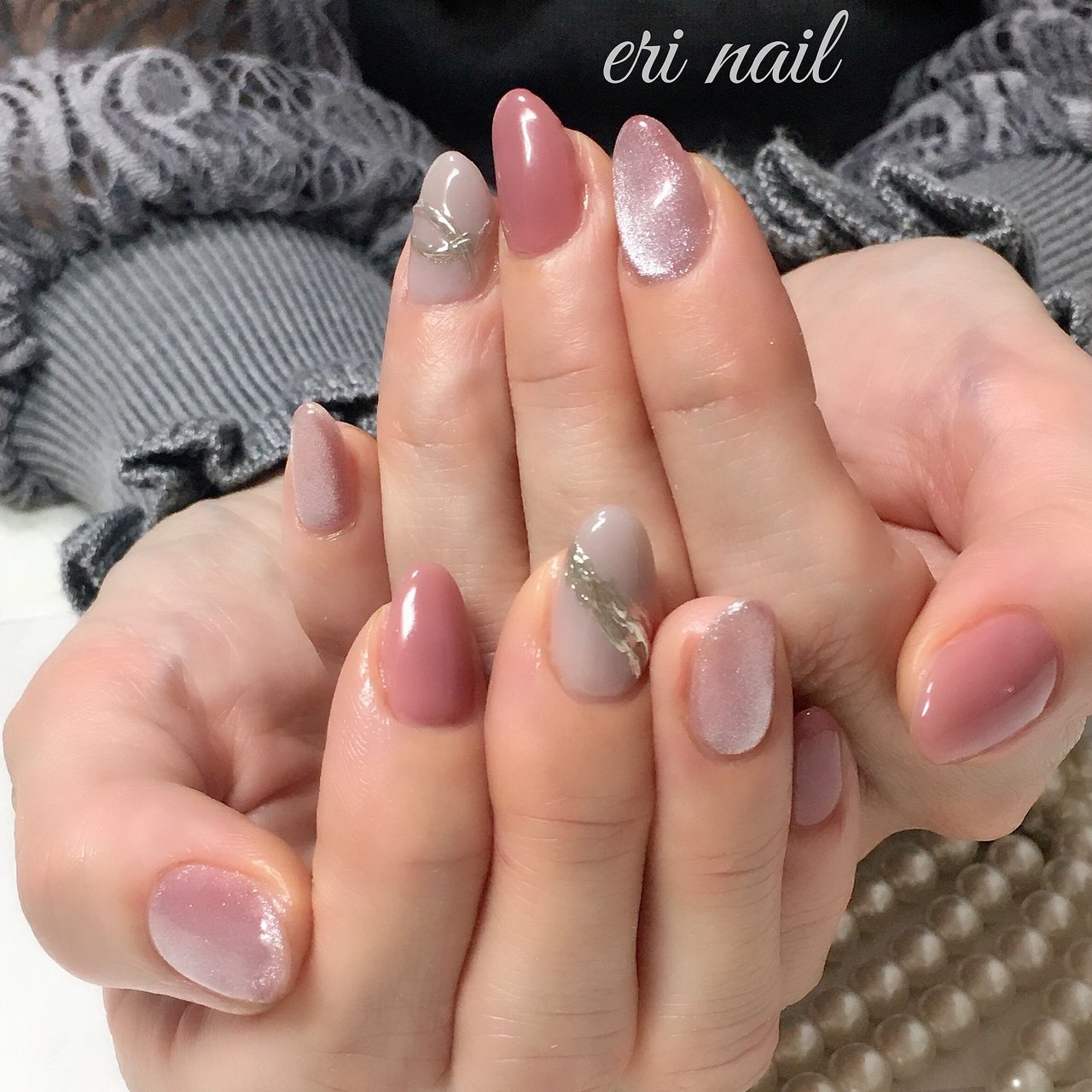 春 ハンド ミラー ピンク グレー 名古屋市天白区 自宅ネイルサロン Eri Nailのネイルデザイン No ネイルブック