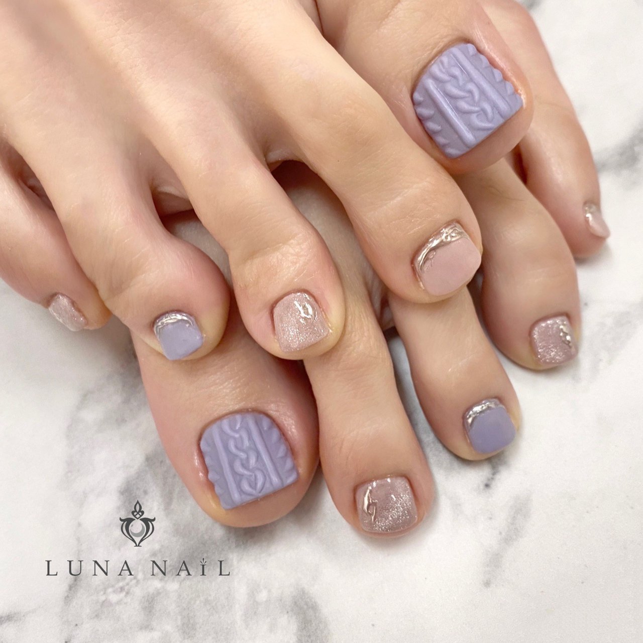 秋/冬/フット/ニット/マット - luna_nail_133162のネイルデザイン[No