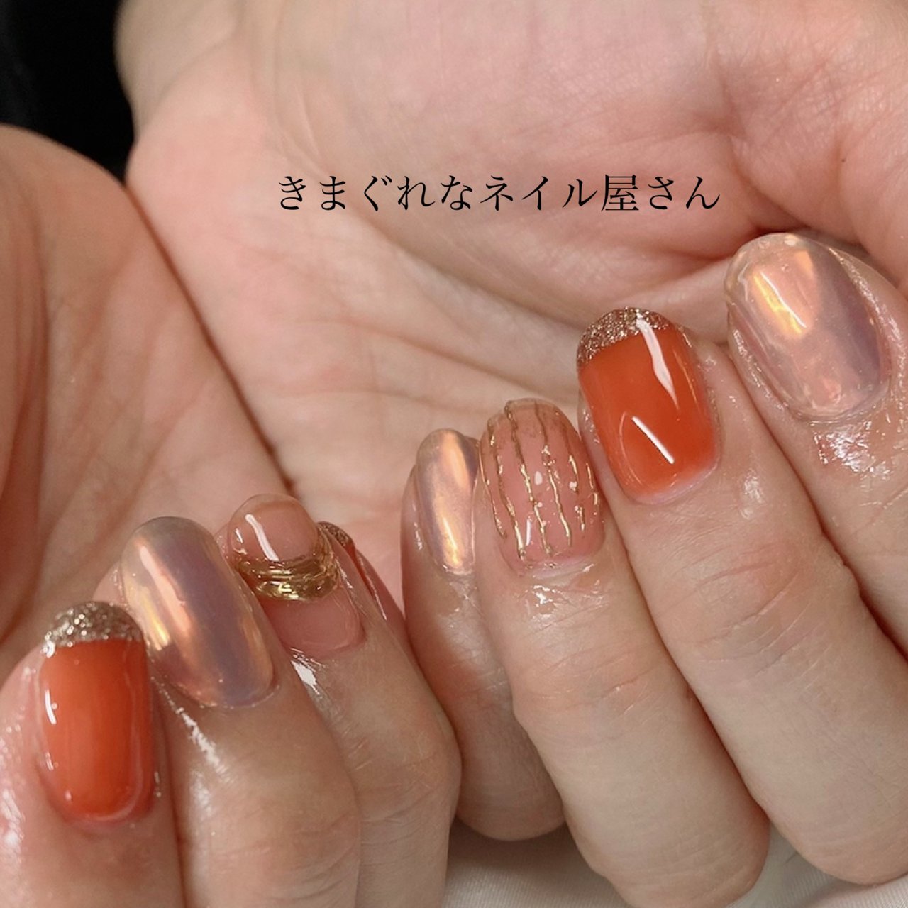春 冬 ハンド ホワイト オレンジ きまぐれなネイル屋さんのネイルデザイン No ネイルブック
