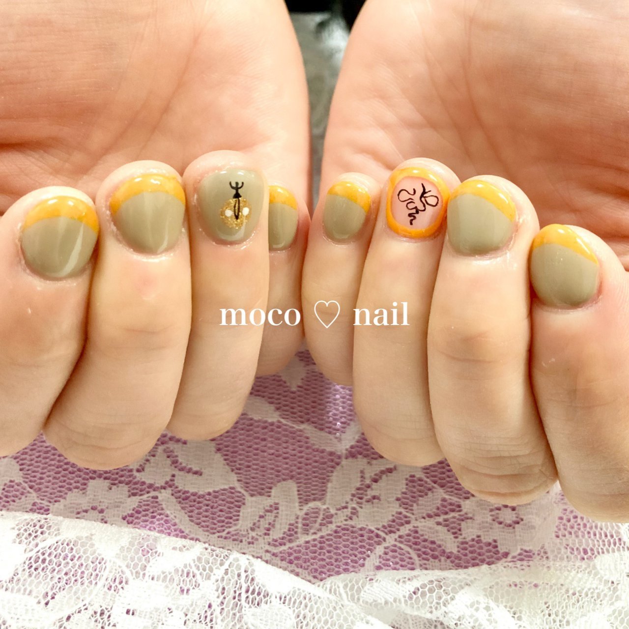 ハンド フレンチ ショート オレンジ グレージュ Moco Nailのネイルデザイン No ネイルブック