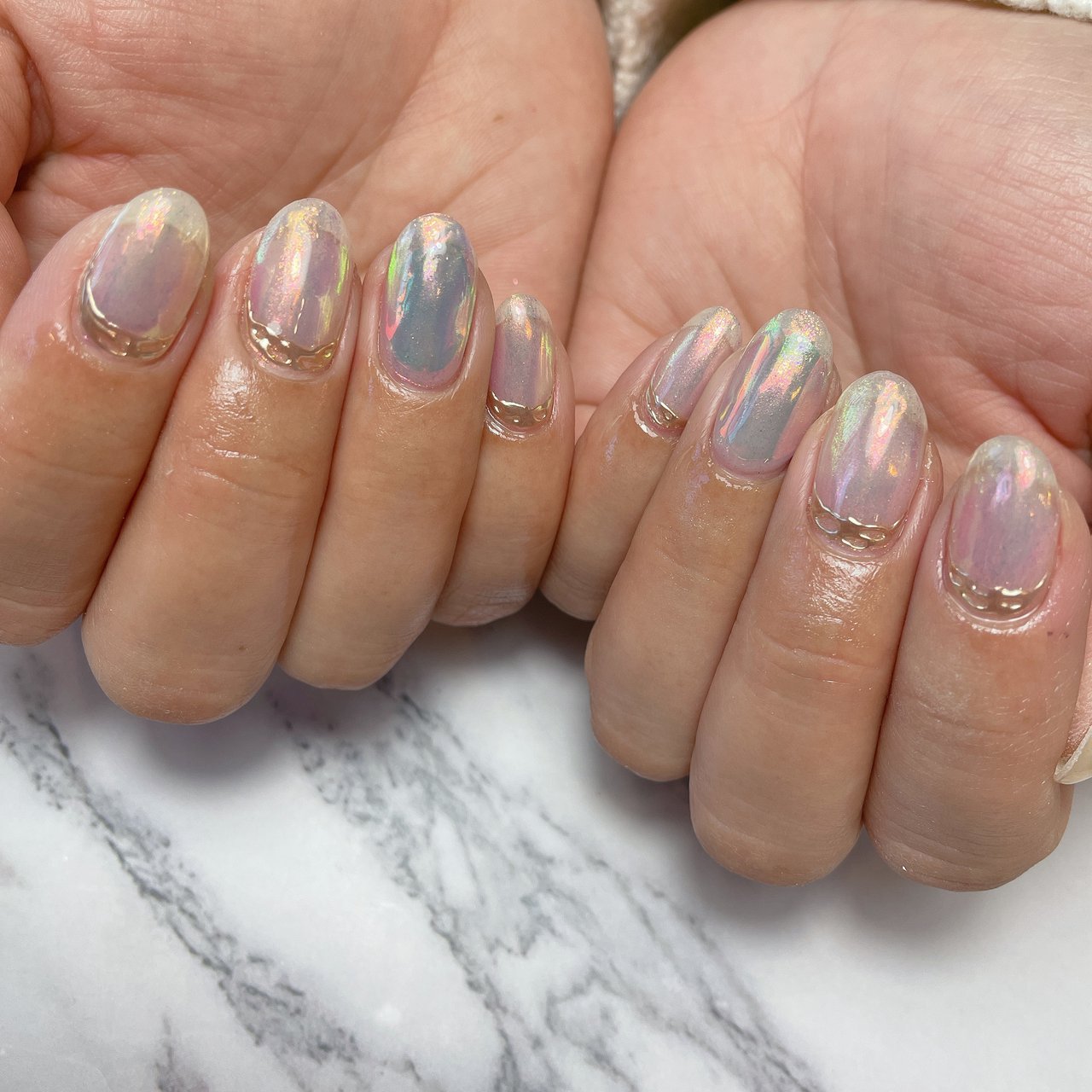 春 オールシーズン ハンド オーロラ ミラー Nailsalon Heavensのネイルデザイン No ネイルブック