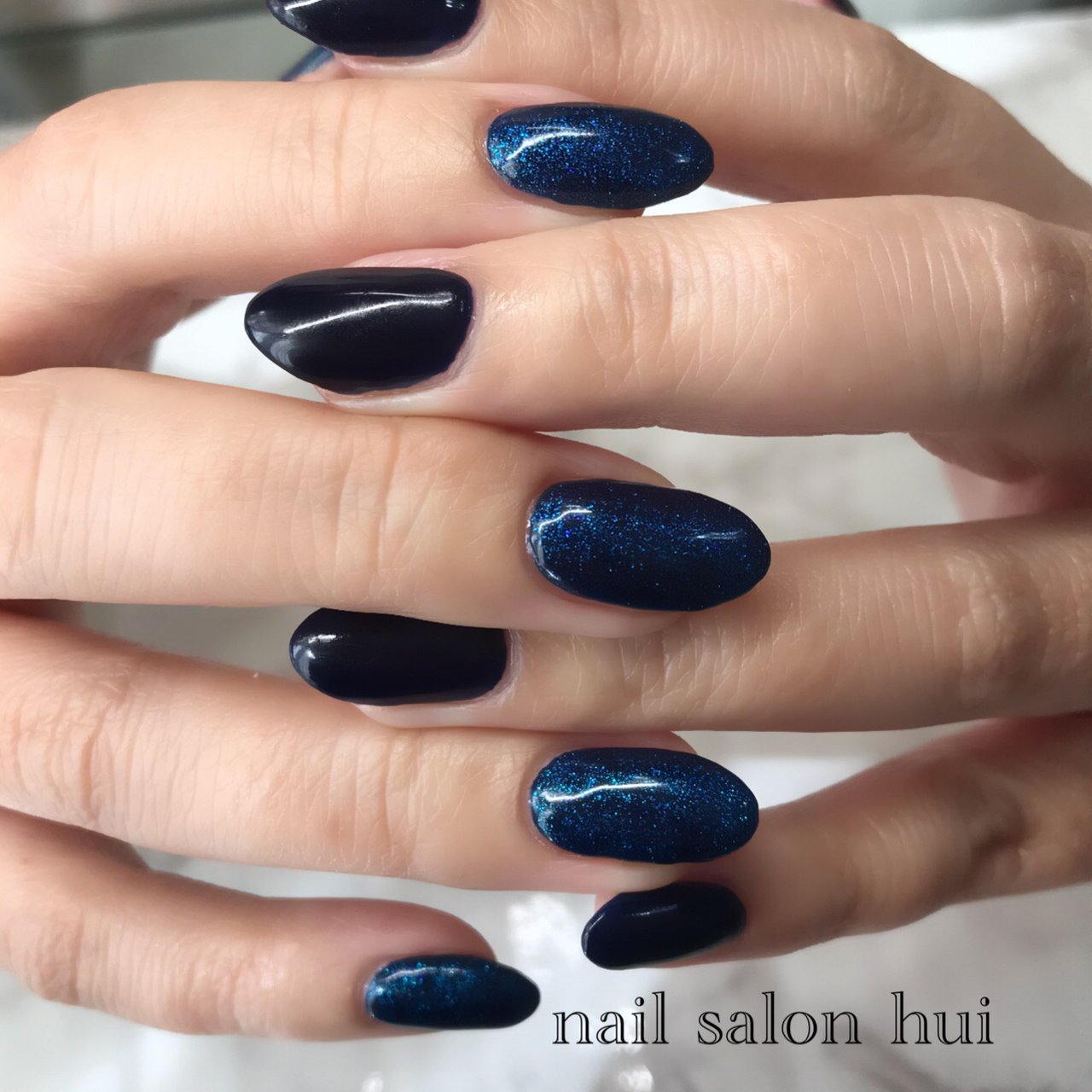 シンプル/ラメ/ワンカラー/ブルー/ブラック - nailsalon_huiのネイル