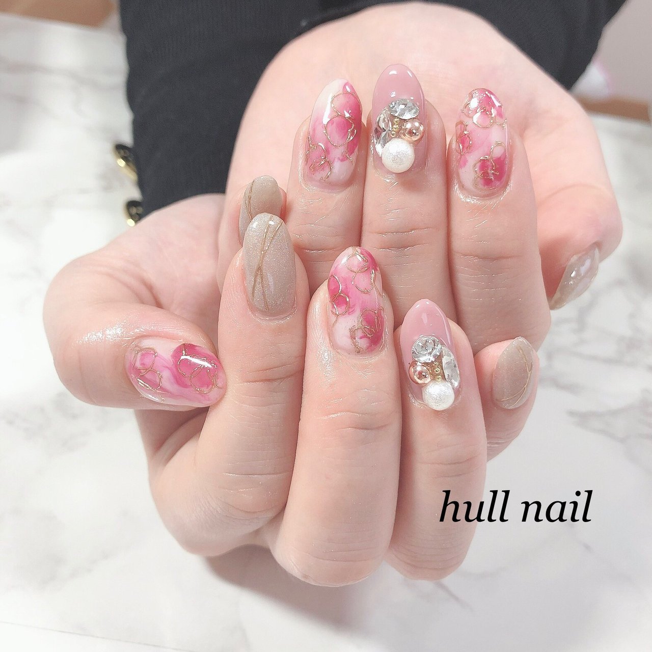 春 入学式 ハンド ビジュー フラワー Hull Nailのネイルデザイン No ネイルブック
