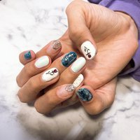 秋 ネイビー シルバーのネイルデザイン ネイルブック