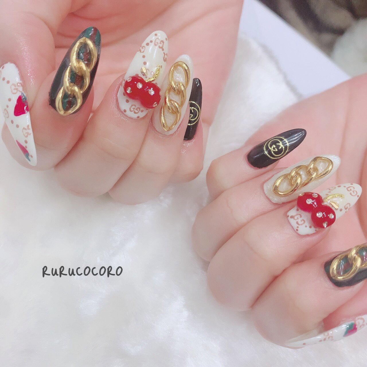 オールシーズン ハンド ブランド柄 ベージュ グリーン Rurucocoroのネイルデザイン No ネイルブック