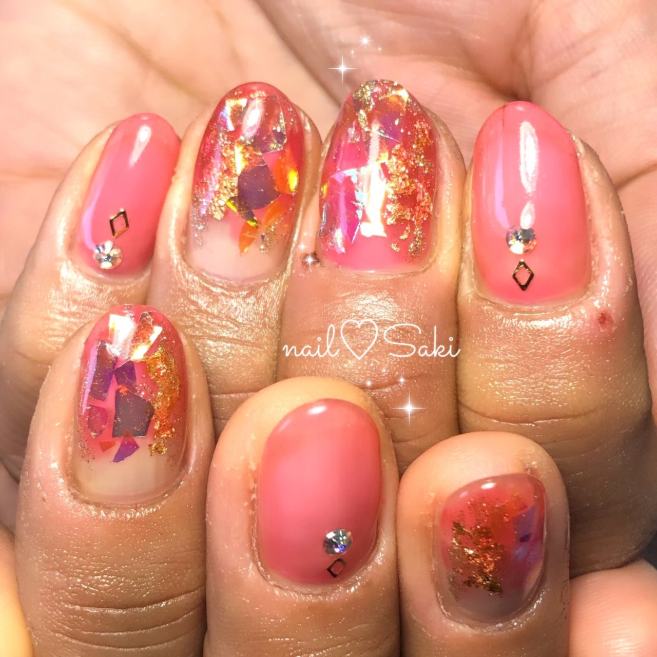 春 クリア ボルドー ゴールド Nail Sakiのネイルデザイン No ネイルブック