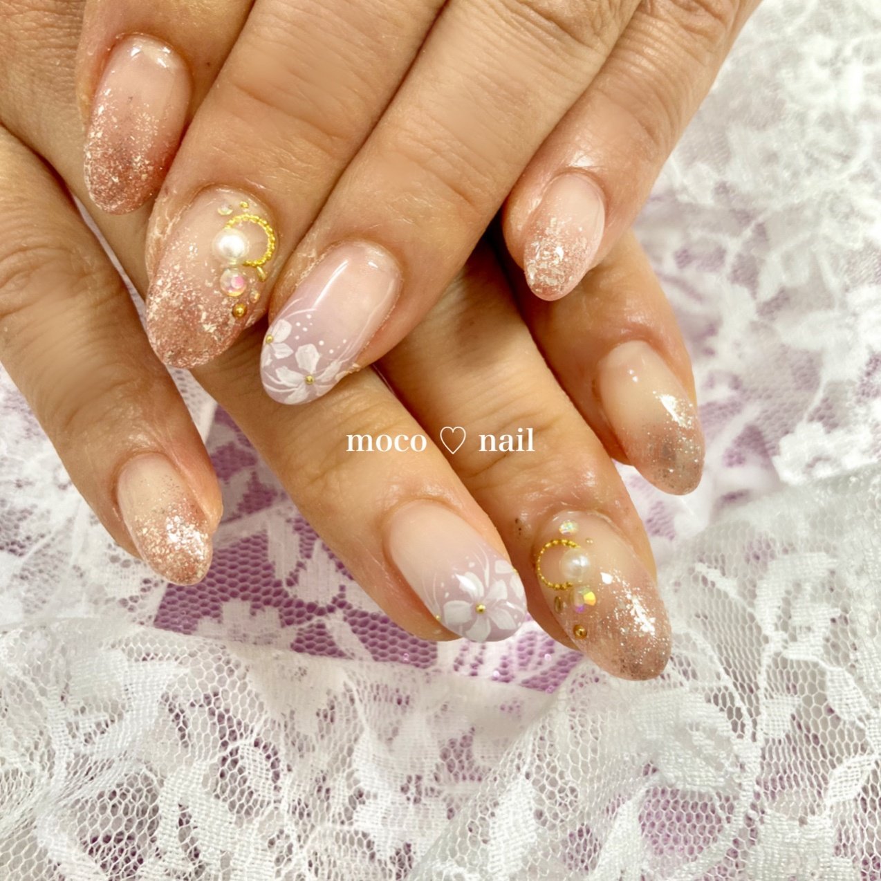 春 ハンド グラデーション ラメ フラワー Moco Nailのネイルデザイン No ネイルブック