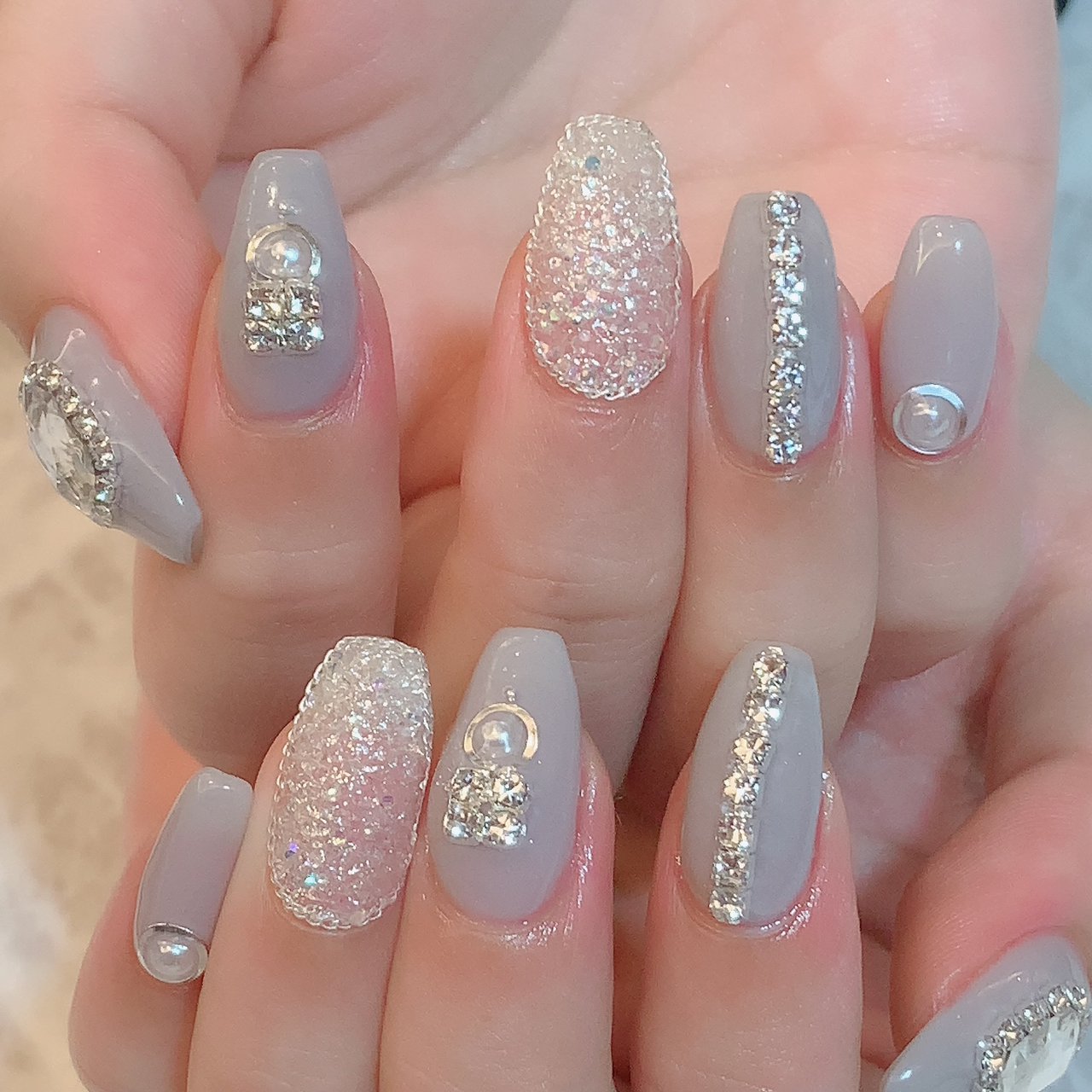 オールシーズン ハンド ビジュー クリスタルピクシー ミディアム Nailsalondecorのネイルデザイン No ネイルブック