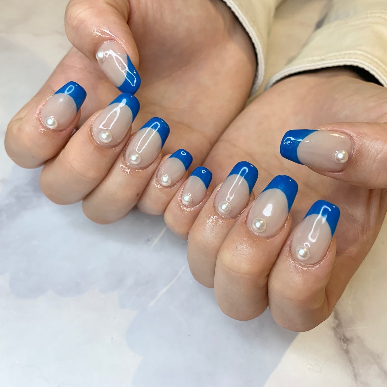 春 ハンド フレンチ ブルー ジェルネイル Eve Nailのネイルデザイン No ネイルブック