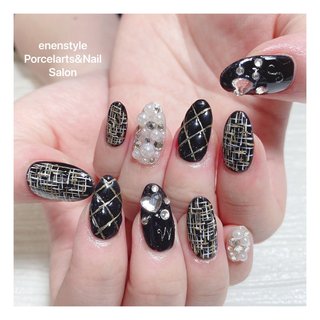 ツイード ブラックのネイルデザイン ネイルブック