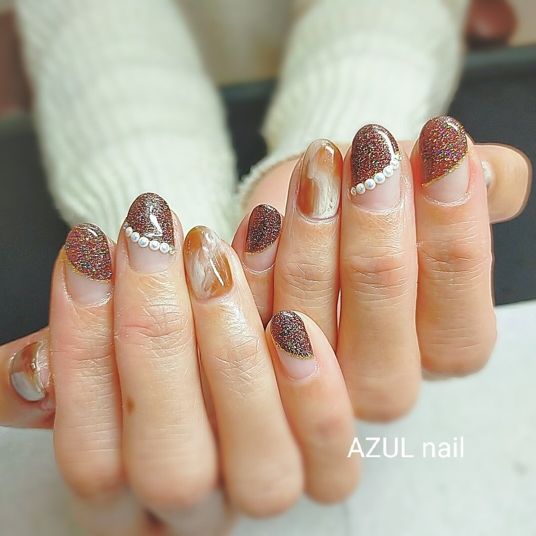 オールシーズン ハンド 変形フレンチ ラメ タイダイ Azul Nailsalon 京成小岩のネイルデザイン No ネイルブック