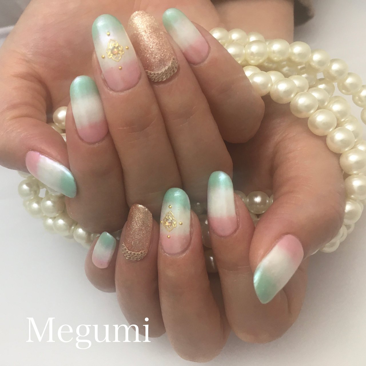 春 ホワイト ピンク グリーン Meguminailのネイルデザイン No ネイルブック