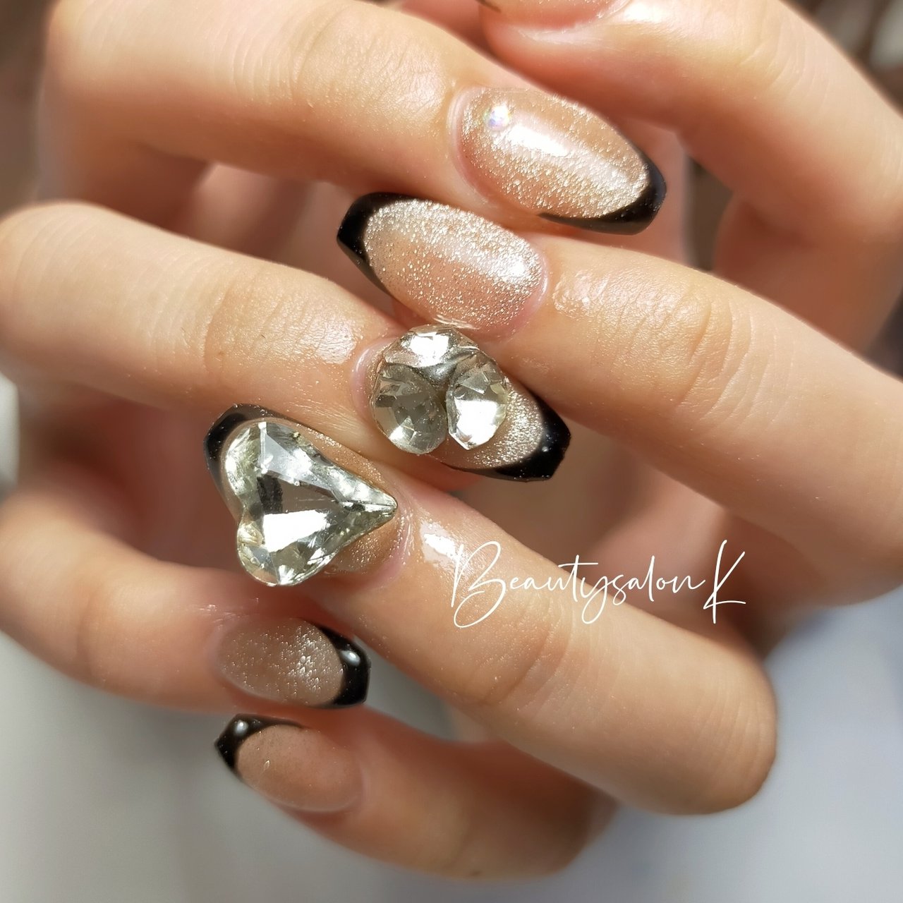 オールシーズン ハンド フレンチ ビジュー ギャラクシー Beautysalonk エステ ネイルのネイルデザイン No ネイル ブック