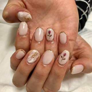 ラメ 大理石 薔薇のネイルデザイン ネイルブック