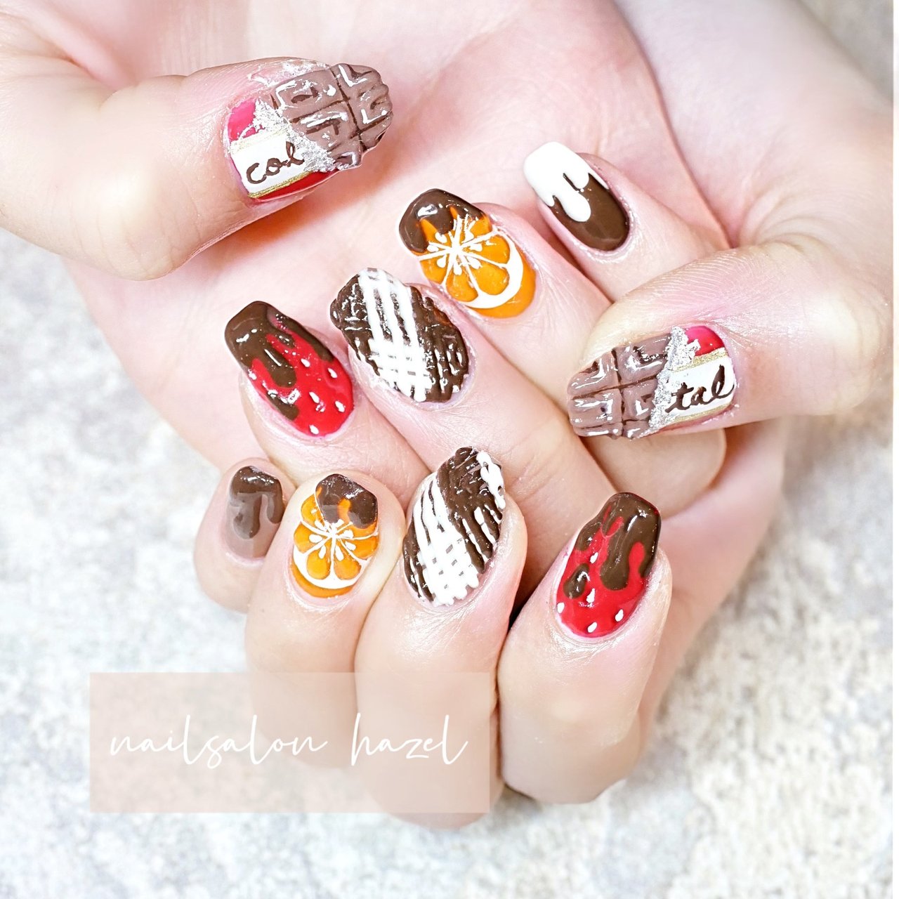 バレンタイン ハンド スイーツ ミディアム レッド Nailsalon Hazelのネイルデザイン No ネイルブック