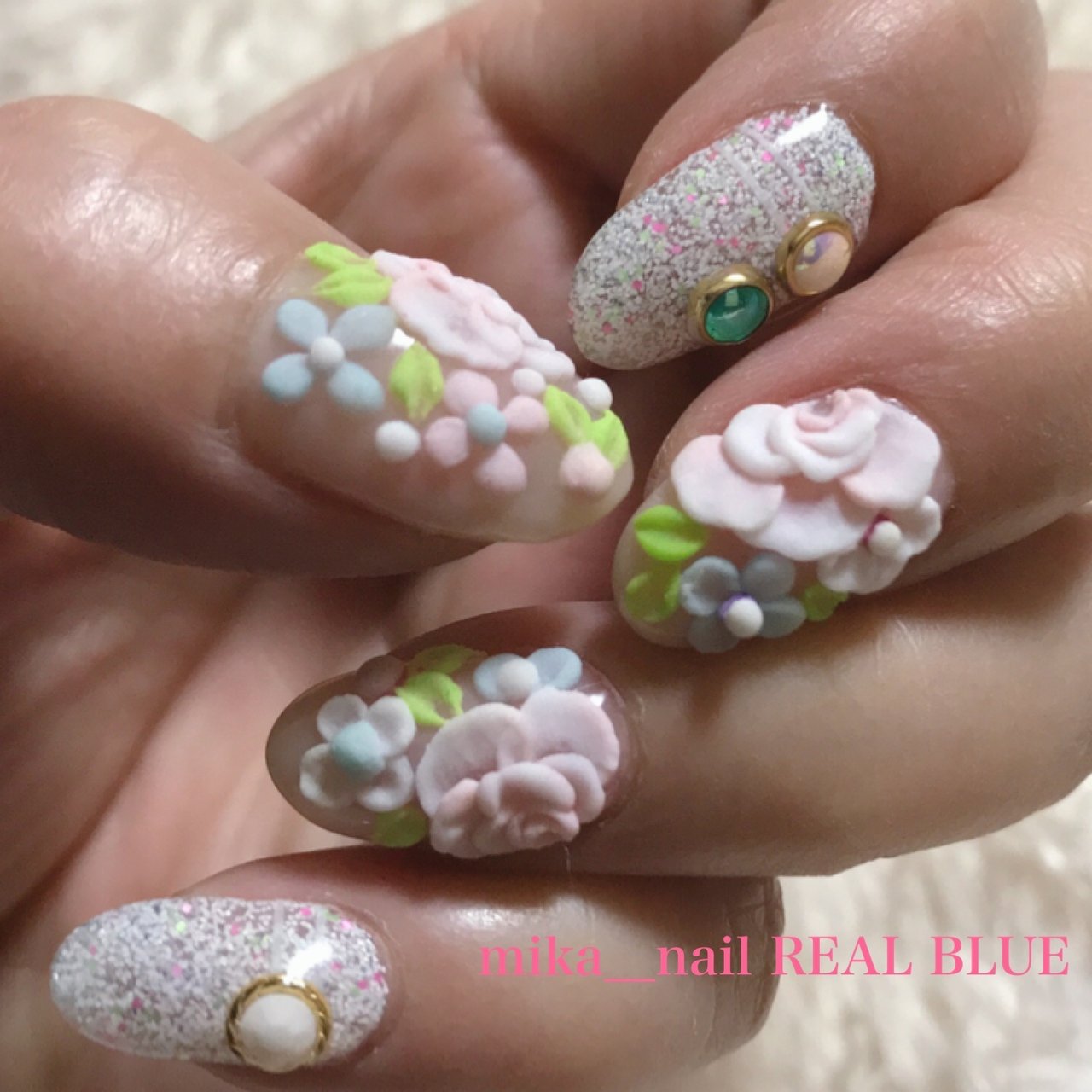 春 夏 ハンド フラワー 3d Real Blue Mika Nailのネイルデザイン No ネイルブック